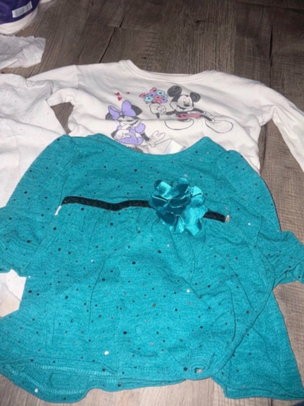Disney Teal Sparkle Floral Accent Girls' Long Sleeve Top Set